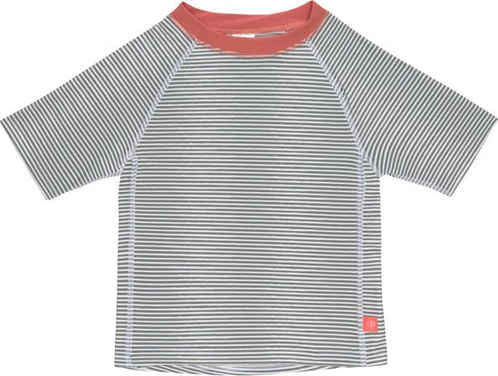 Kinder UV-Shirt || Short Sleeve Striped Coral